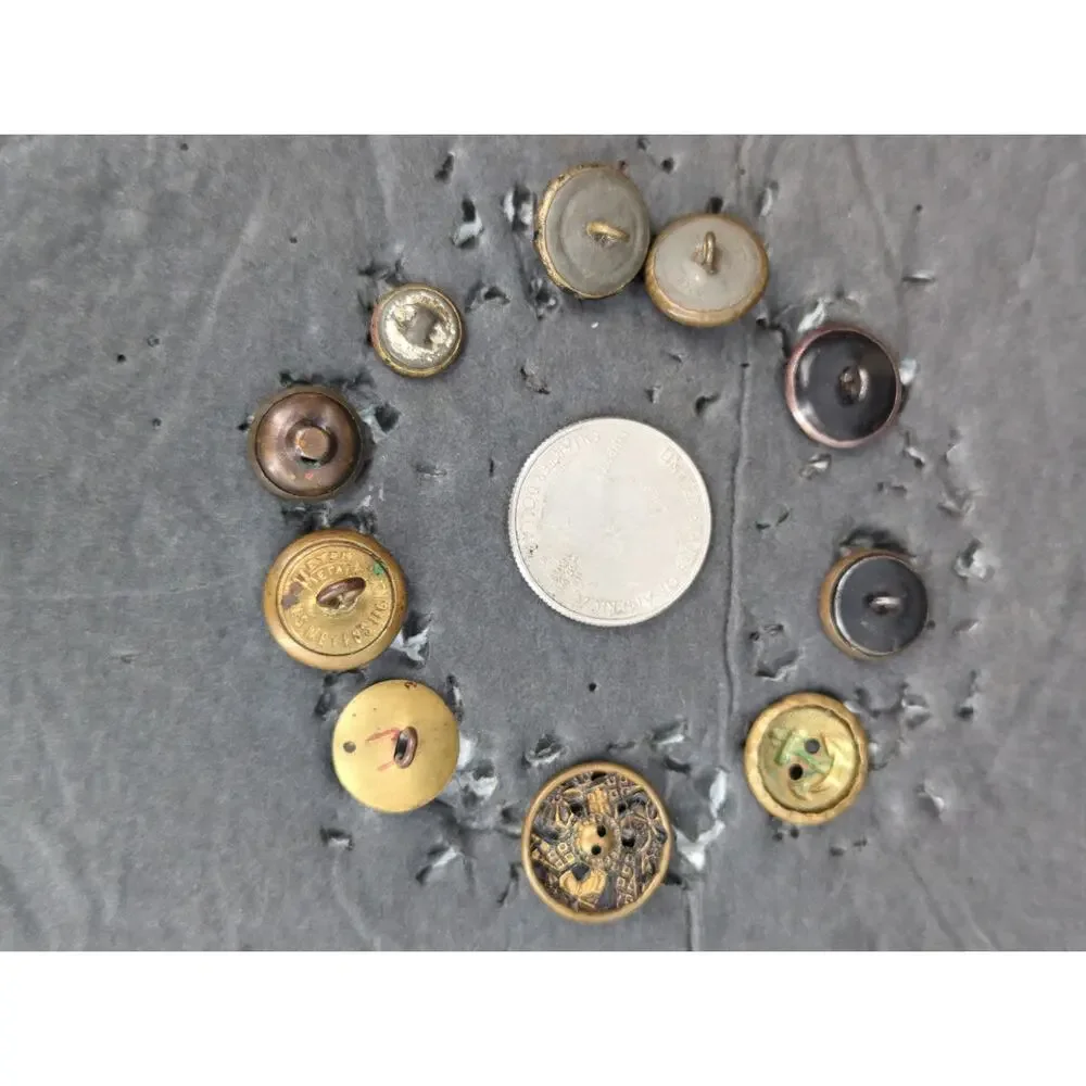 LOT VV of 10 Antique Vintage Victorian Brass Mixed Materials Buttons ESTATE FIND